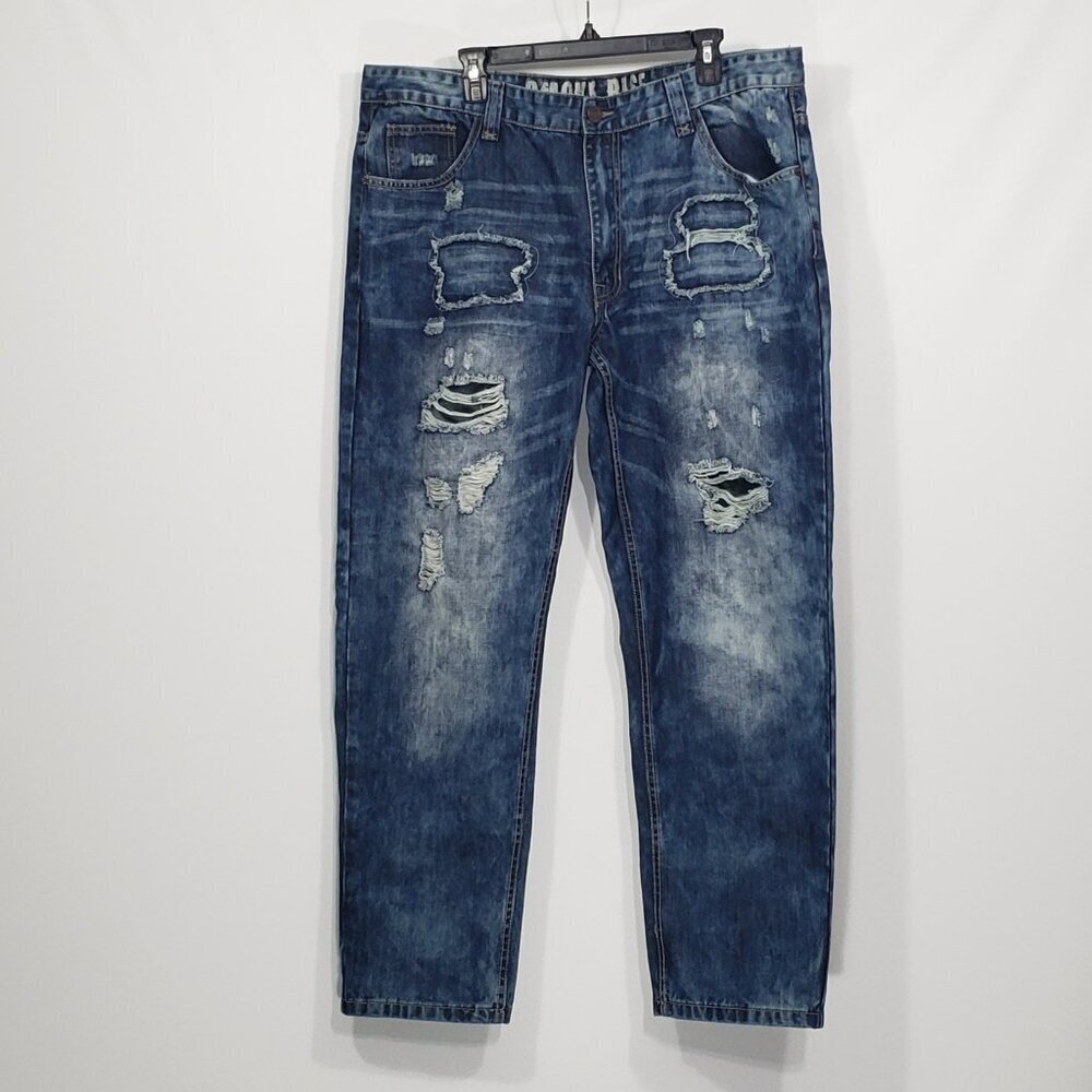 Smoke Rise  Distressed Bleached Jeans  Men's 42 X 32  Straight Leg  Relaxed